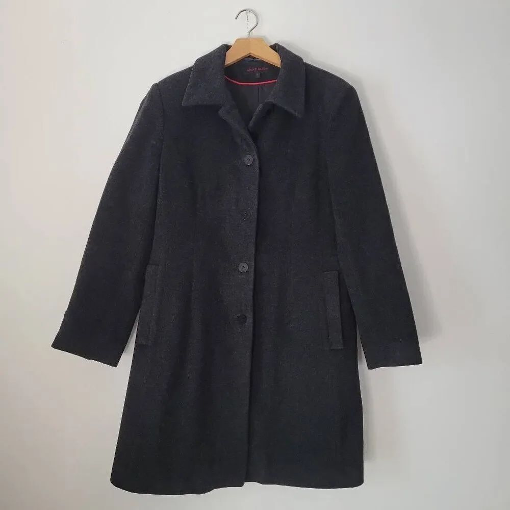 Anne Klein Women’s 12 Wool Cashmere Coat Lambswool Blend Charcoal Gray Lined Win